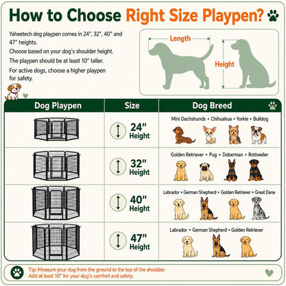 Yaheetech Dog Playpen 24In 16 Panels Pet Fence for Indoor Yard RV Camping | Easy Setup, Heavy Duty Rustproof Frame with Secure Latch Door, DIY Layouts,Foldable Storage, for Puppies & Small Dogs