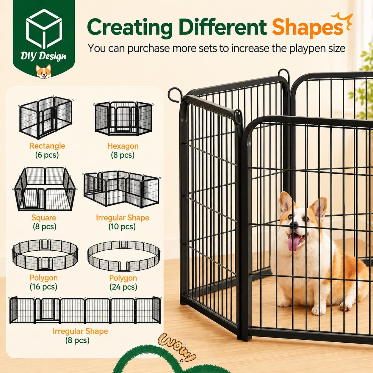 Yaheetech Dog Playpen 24In 16 Panels Pet Fence for Indoor Yard RV Camping | Easy Setup, Heavy Duty Rustproof Frame with Secure Latch Door, DIY Layouts,Foldable Storage, for Puppies & Small Dogs