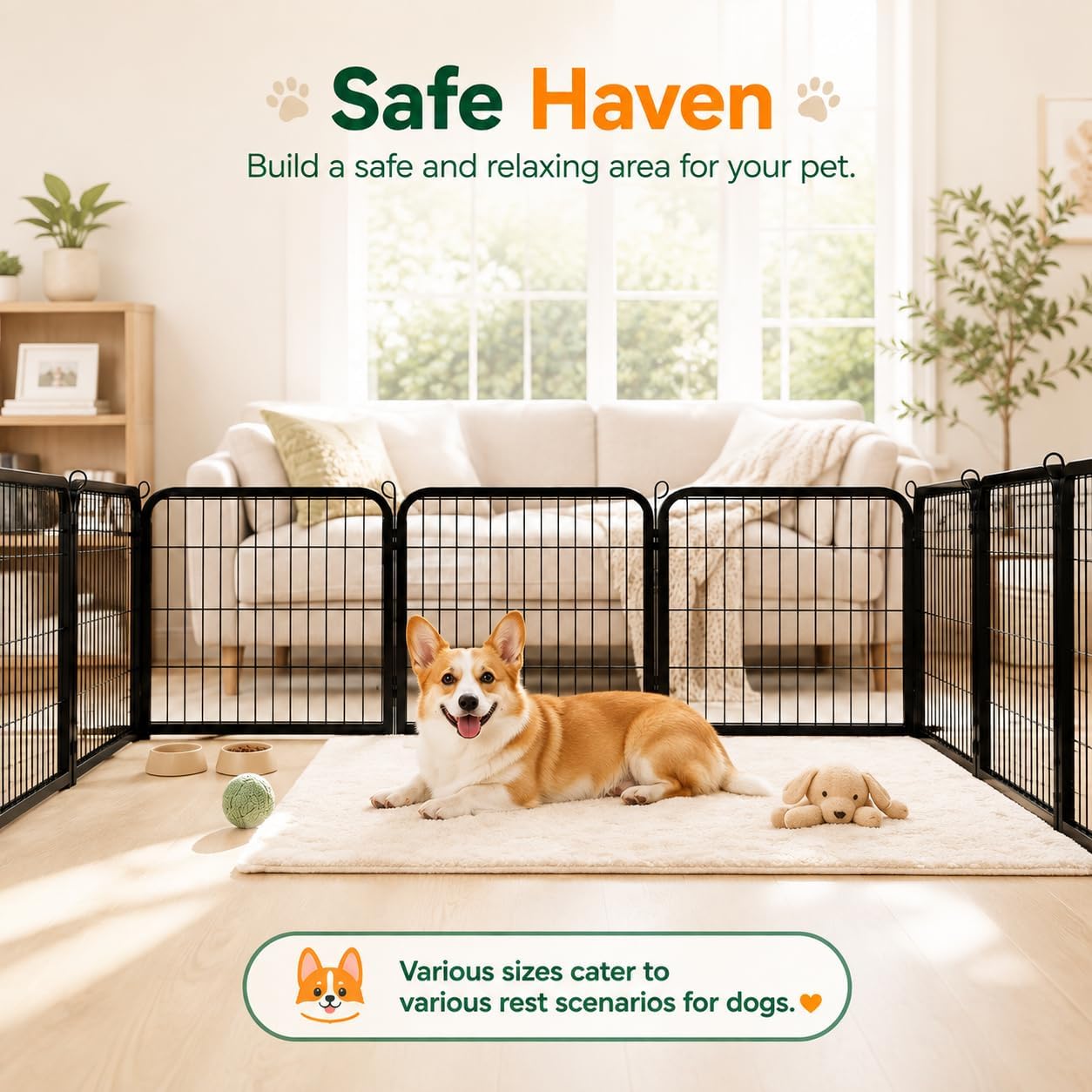 Yaheetech Dog Playpen 24In 16 Panels Pet Fence for Indoor Yard RV Camping | Easy Setup, Heavy Duty Rustproof Frame with Secure Latch Door, DIY Layouts,Foldable Storage, for Puppies & Small Dogs