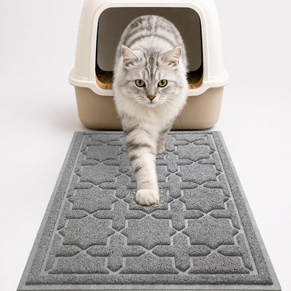 Cat Litter Mat, Waterproof Litter Trap Mat, 35.4X23.6, Dark Grey | PVC Litter Box Mat with Non Slip Backing, Easy Clean Surface and Scatter Control Design for Cleaner Floors