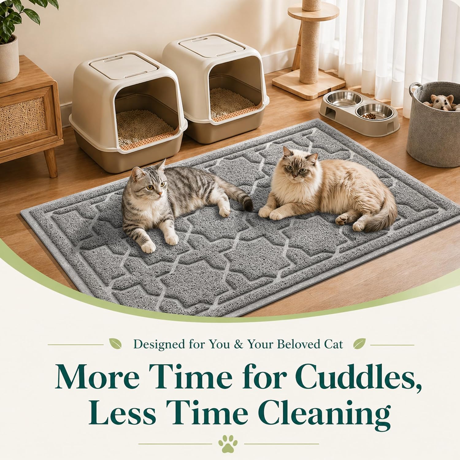 Cat Litter Mat, Waterproof Litter Trap Mat, 35.4X23.6, Dark Grey | PVC Litter Box Mat with Non Slip Backing, Easy Clean Surface and Scatter Control Design for Cleaner Floors
