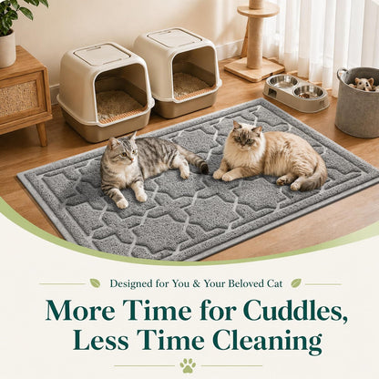 Cat Litter Mat, Waterproof Litter Trap Mat, 35.4X23.6, Dark Grey | PVC Litter Box Mat with Non Slip Backing, Easy Clean Surface and Scatter Control Design for Cleaner Floors