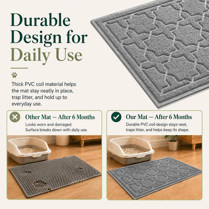 Cat Litter Mat, Waterproof Litter Trap Mat, 35.4X23.6, Dark Grey | PVC Litter Box Mat with Non Slip Backing, Easy Clean Surface and Scatter Control Design for Cleaner Floors